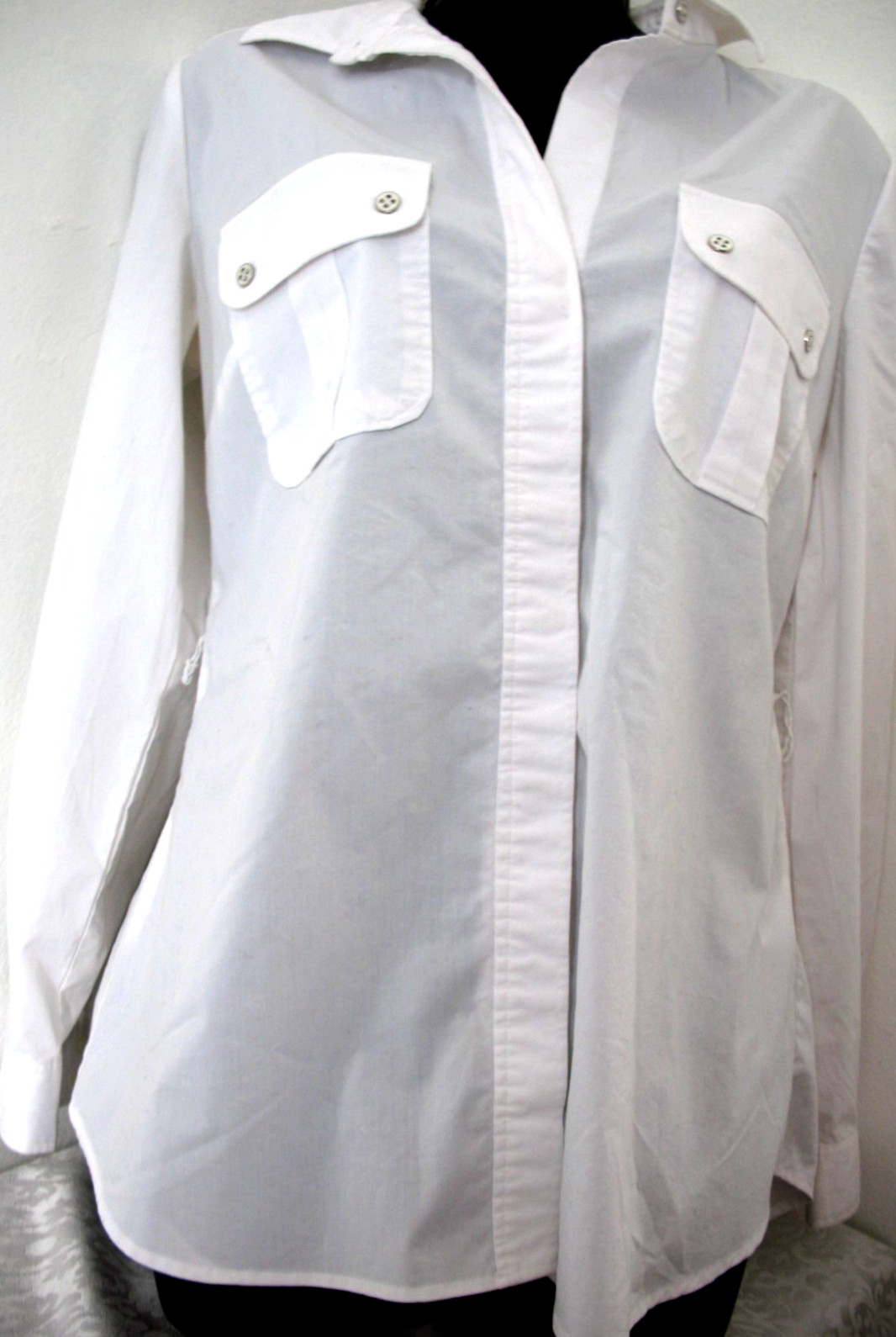 New York & Co. Blouse Western, White, Cotton, Polyester,Spandex, Medium.