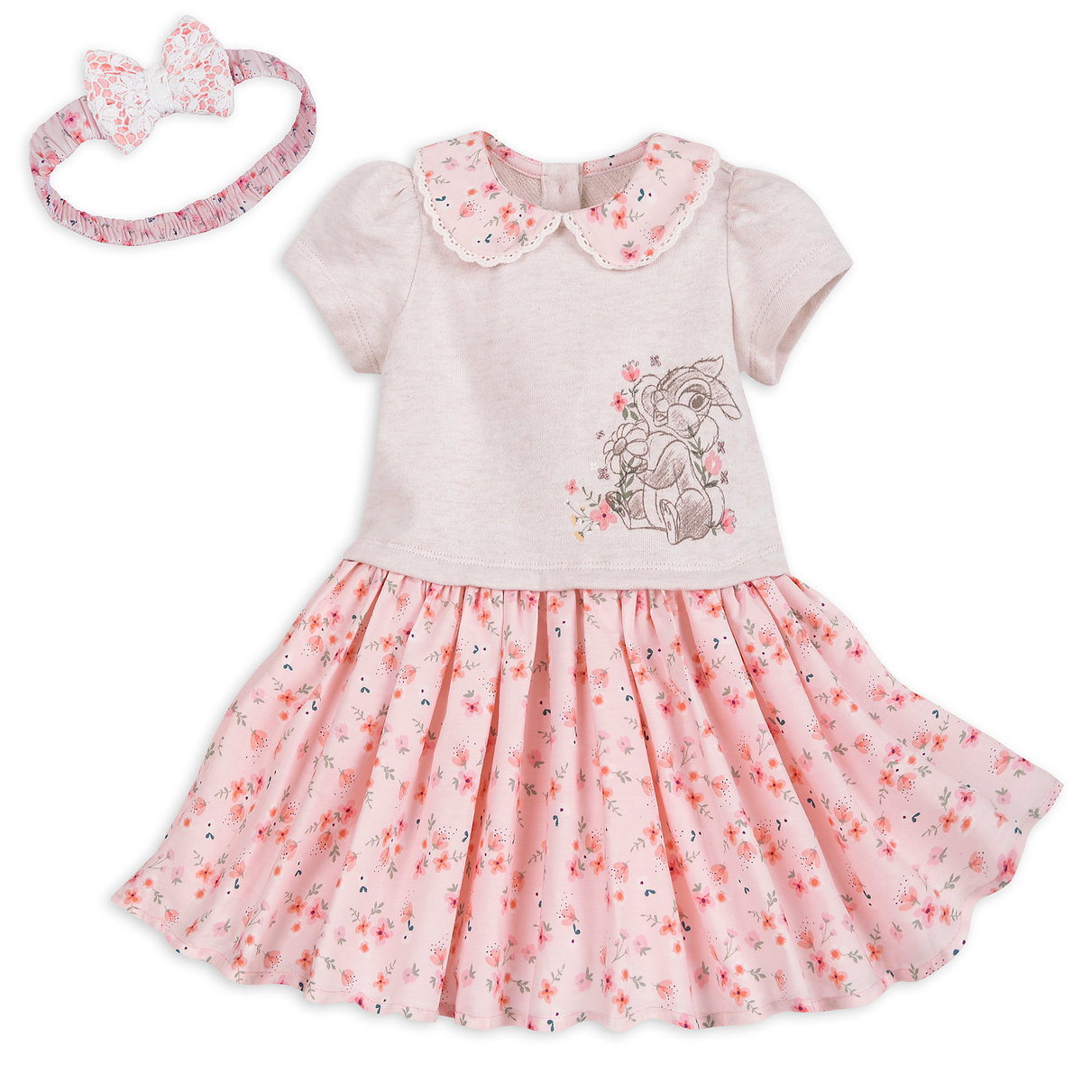 DISNEY STORE MISS BUNNY KNIT DRESS SET & HEADBAND WITH LACE COVERED BOW ADORABLE