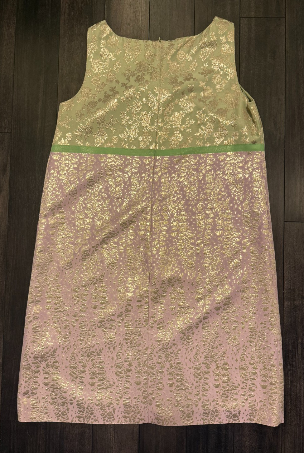 Marina Rinaldi Light Green Pink Gold Jacquard Sleeveless Shift Dress SZ 16