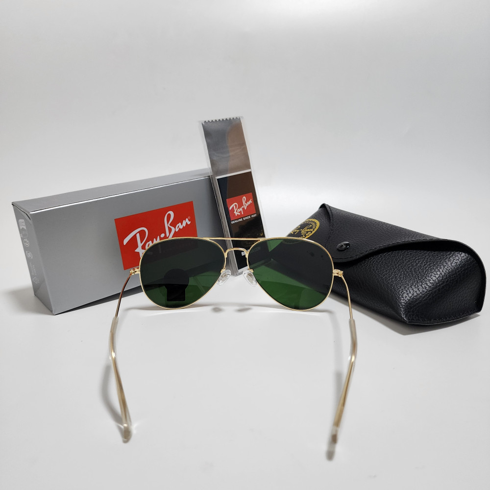 Ray-Ban RB3025 Aviator Sunglasses Gold Frame Green Glass Lens 58mm USA Shipping
