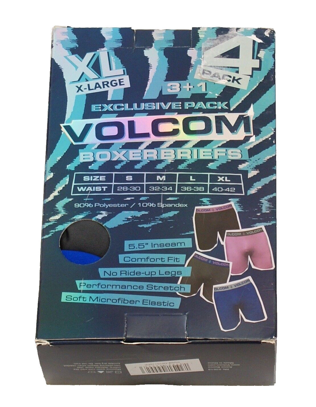 Volcom Men’s XL 40-42 Assorted Performance Stretch Boxer Briefs 4 in Package
