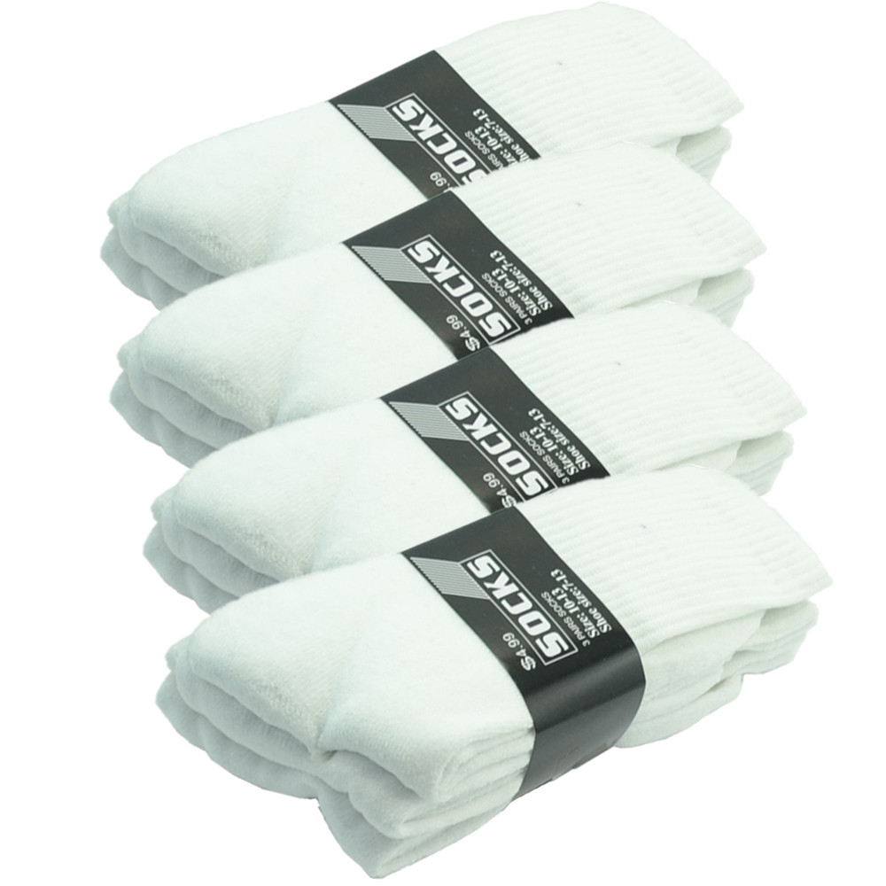3-12 Pairs For Mens White Sports Athletic Work Crew Socks Cotton Size 9-11 10-13