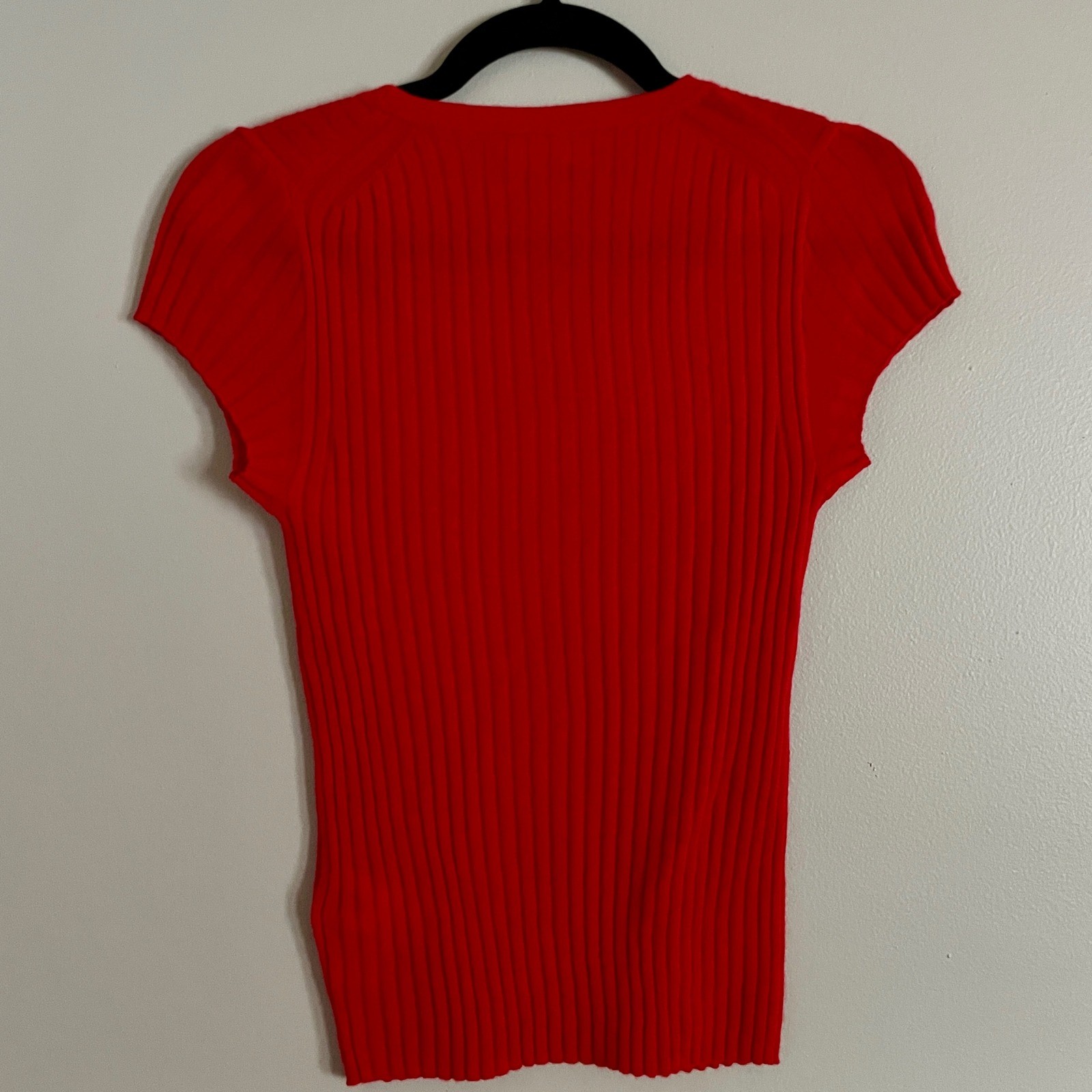 J.Crew Cashmere Sweater Women XS Red Ribbed Short Sleeve Crew Neck Classic Luxe