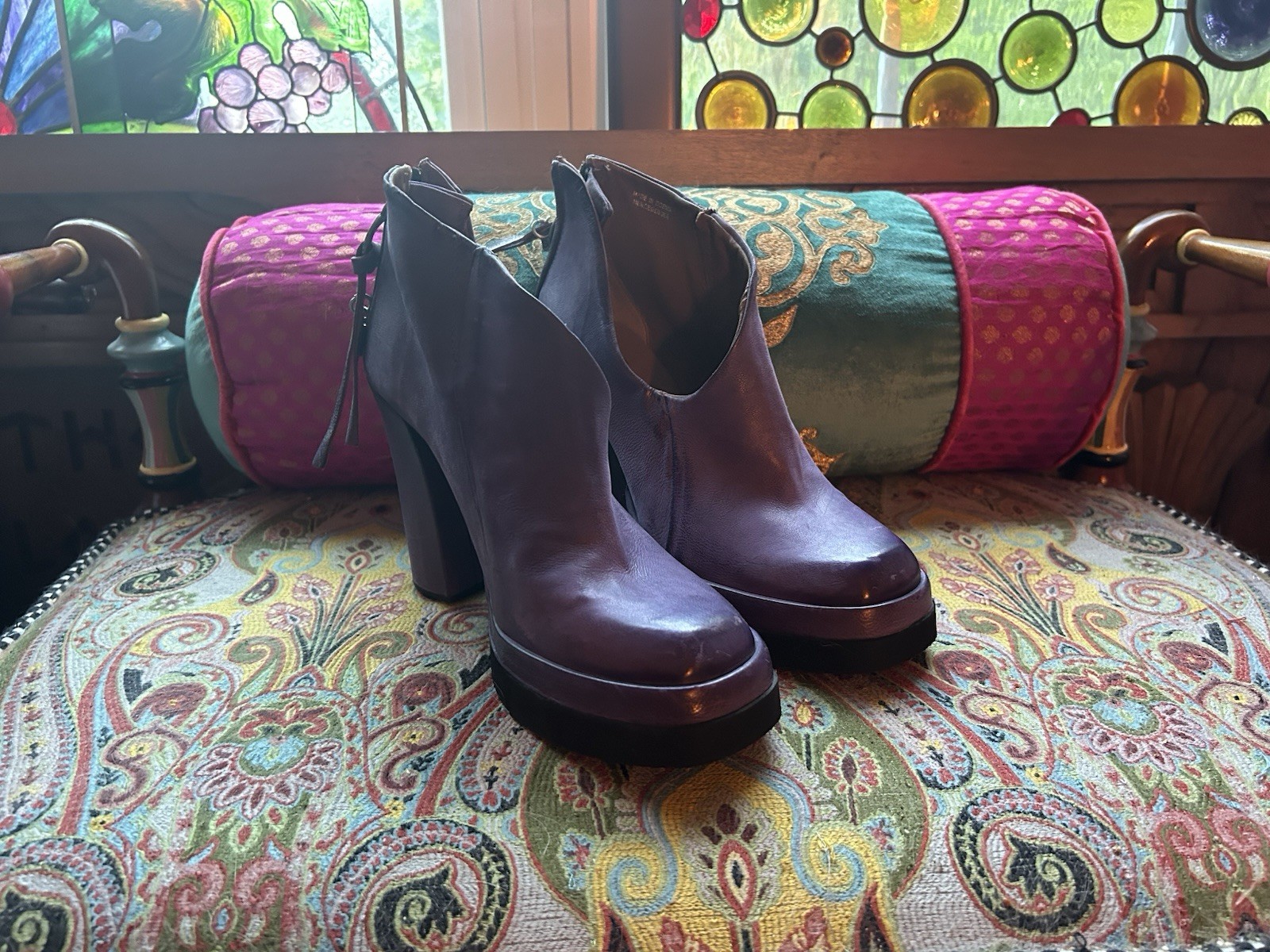 A.S.98 Women’s Purple Leather Platform Ankle Boots Round Toe Zip 8.5