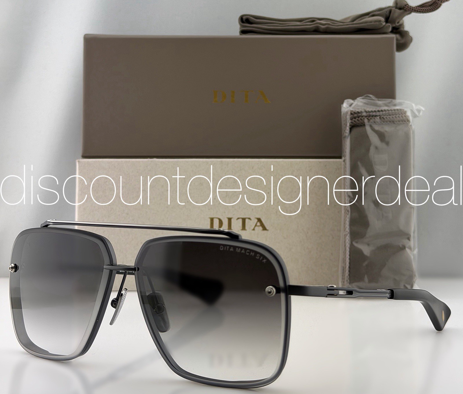 DITA Mach-Six Sunglasses DTS121-62-06 Matte Black Silver Gray Gradient 62mm NEW