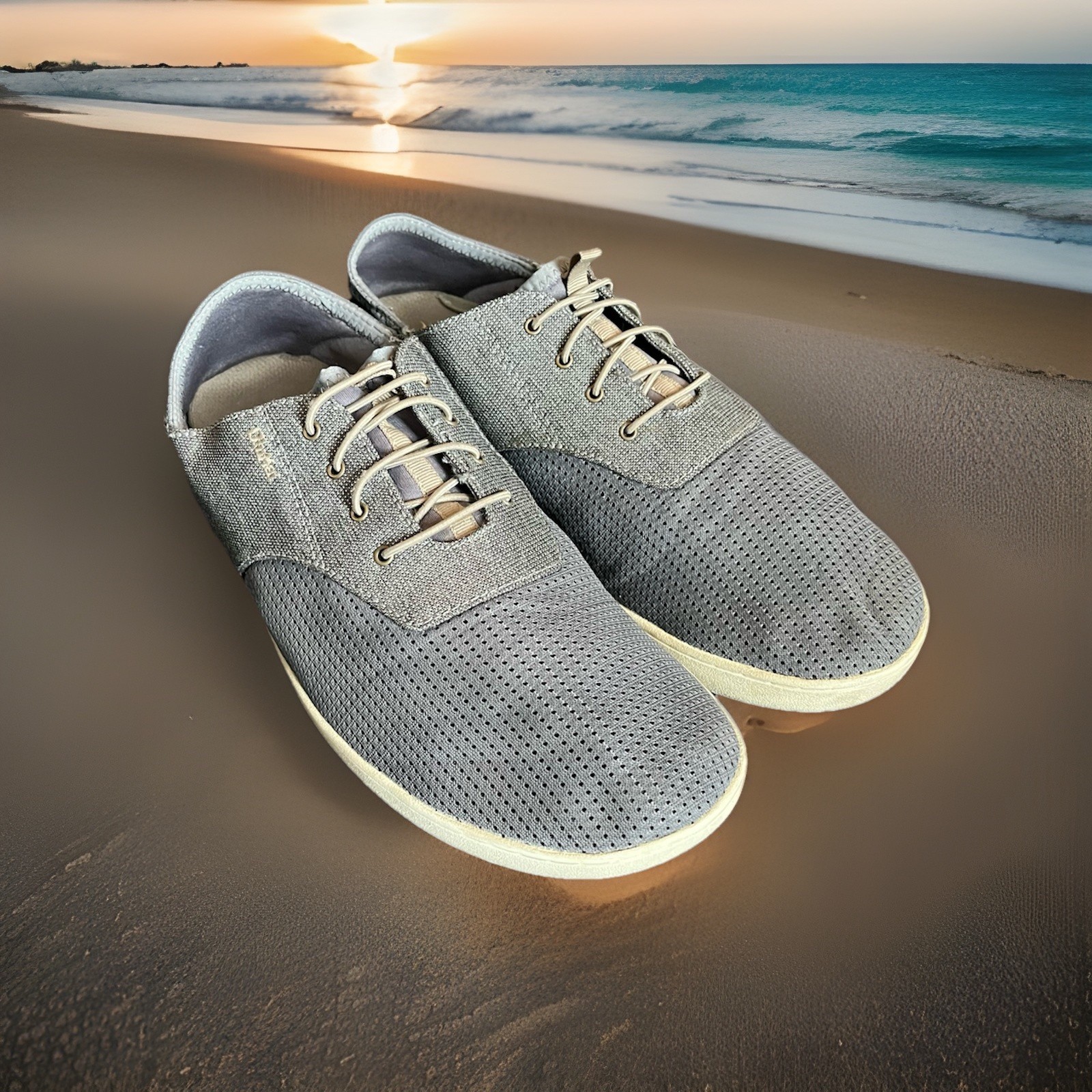 Olukai Nohea Moku Sneakers Gray Mens 12 Slip On Beach Slides Laces
