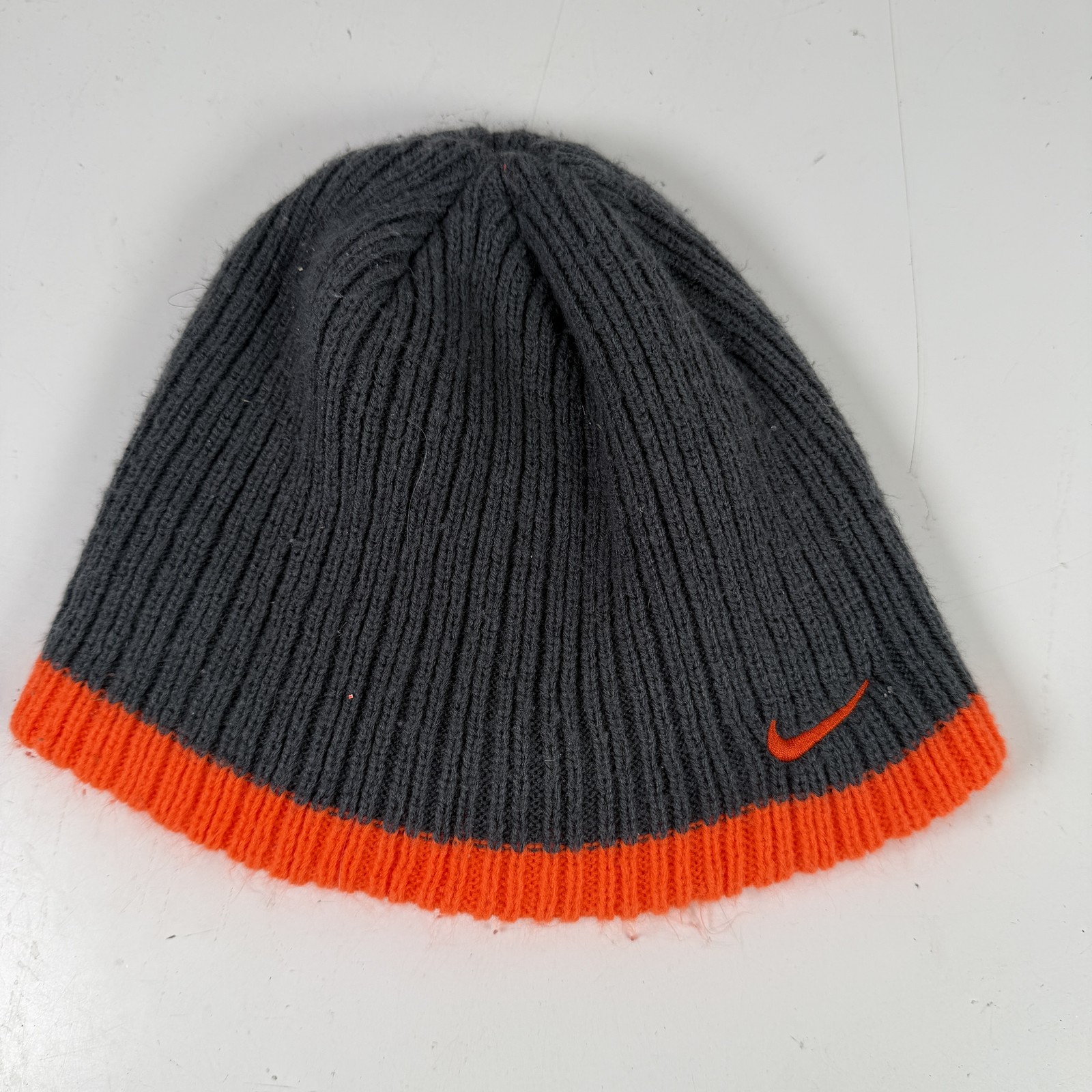 Nike Beanie Hat Charcoal Grey Orange Knit Winter Warm One Size Unisex