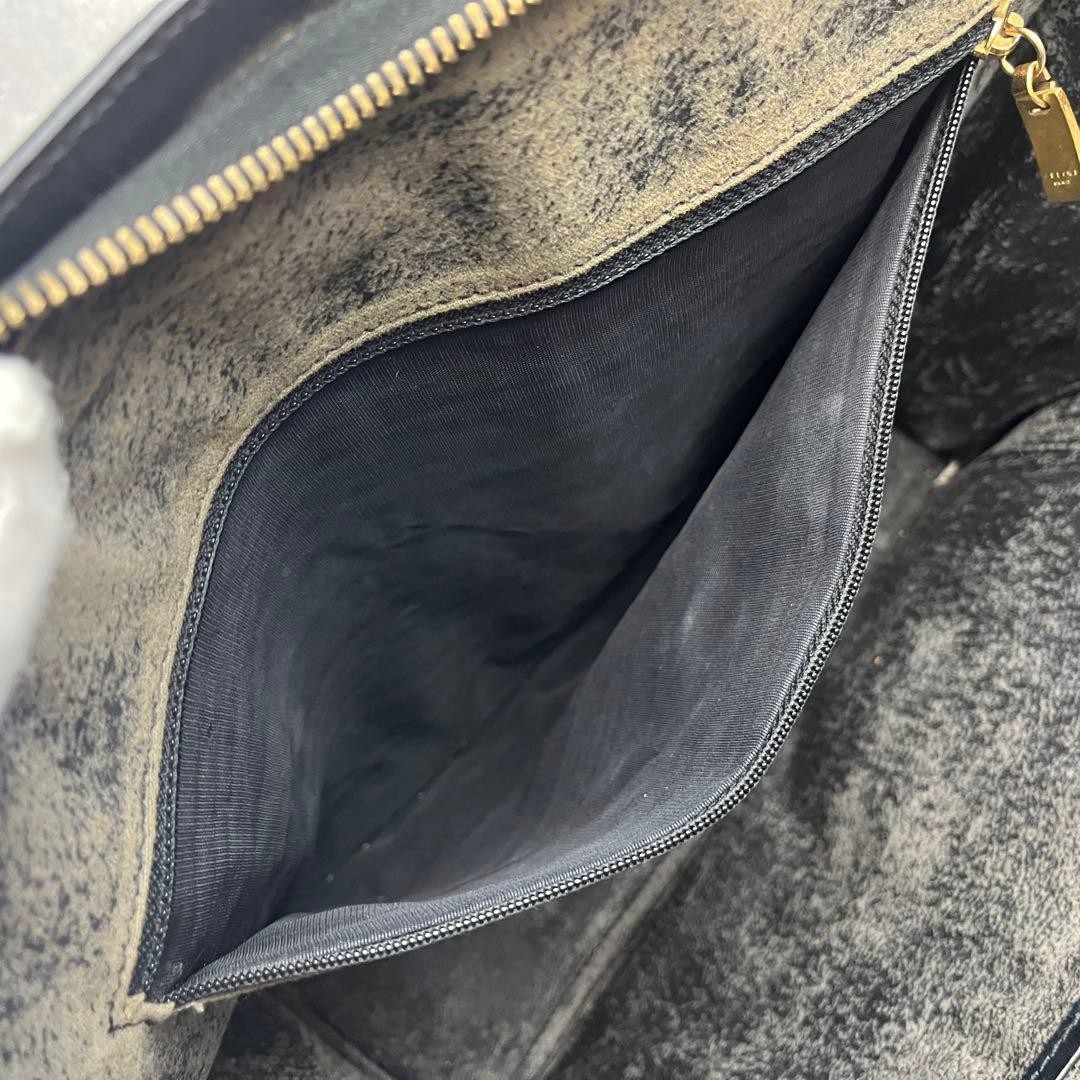 CELINE Macadam Pattern Leather Tote Handbag Dark Brown Gold Hardware Women
