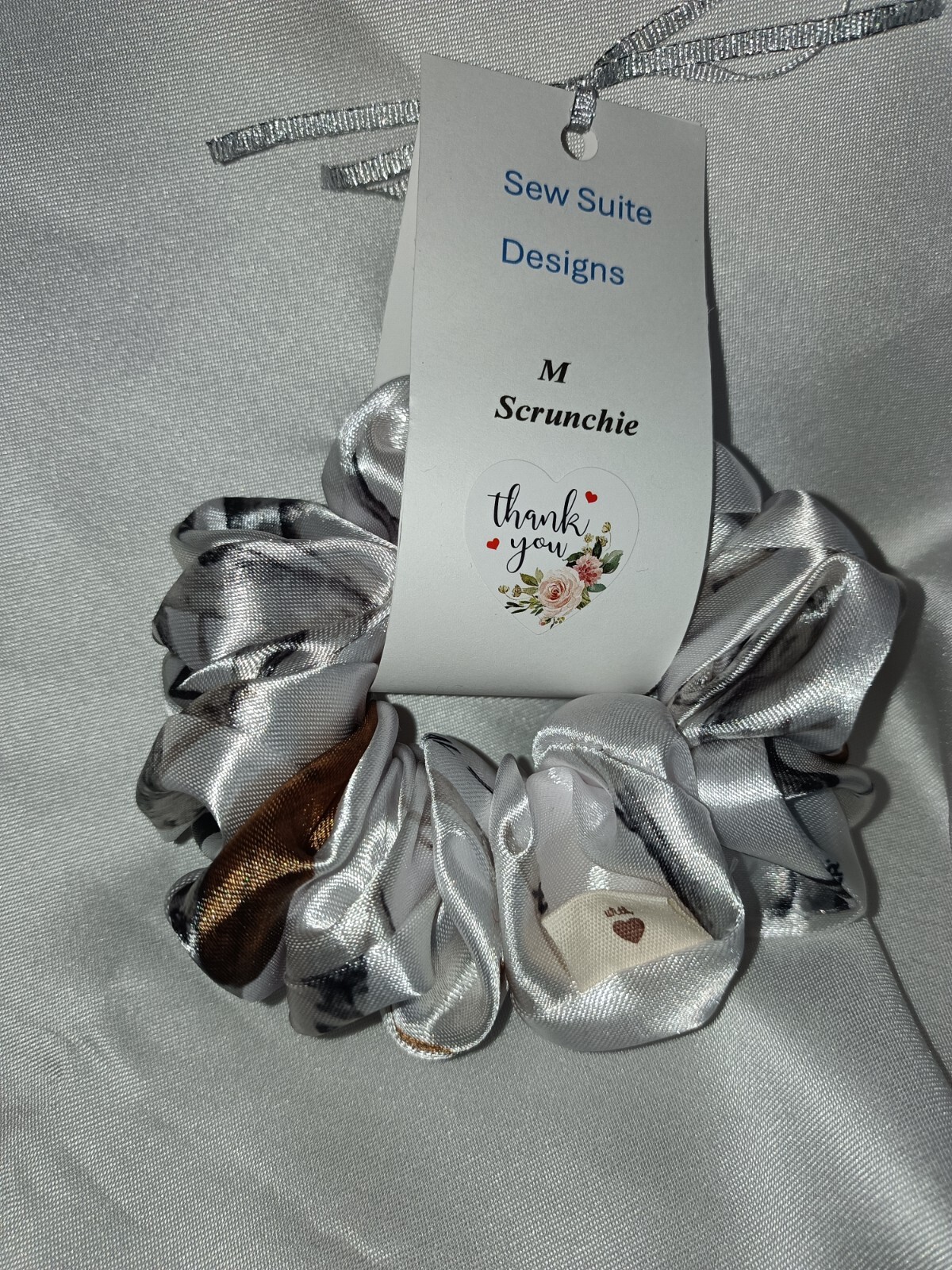 Handmade Women’s Scrunchies size M Winter Camo Satin Fabric New