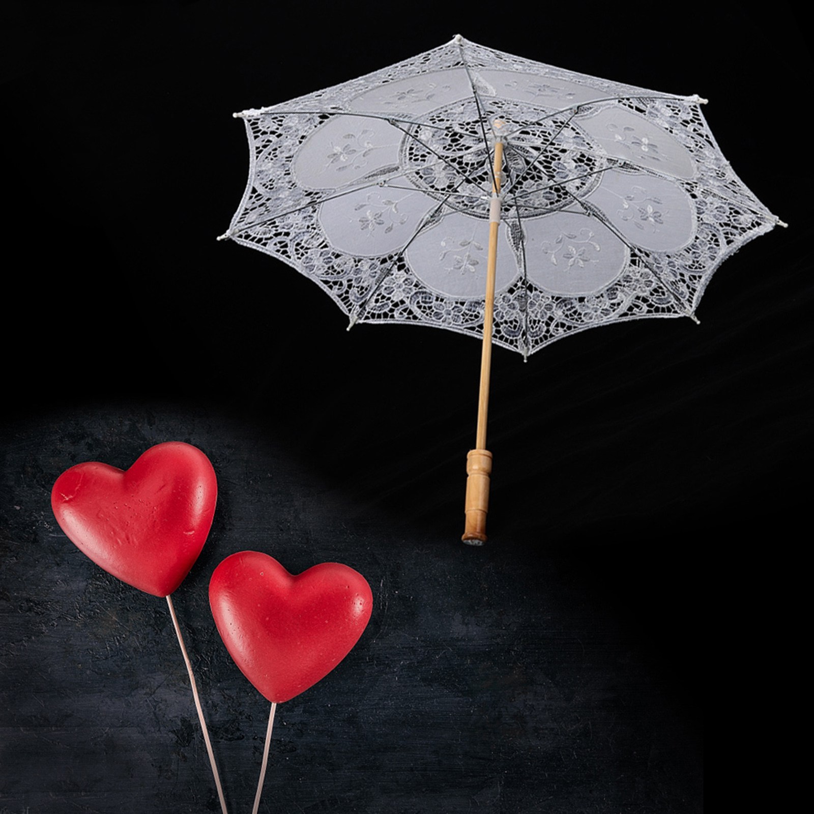 Handmade Lace Flower Embroidery Parasol Wedding Bride Photography Umbrella White