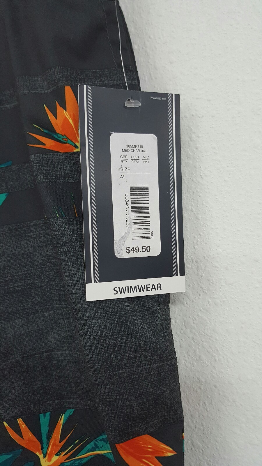 Roundtree & Yorke Charcoal Grey Orange Floral Men’s Swimwear NWT $49.50 M L