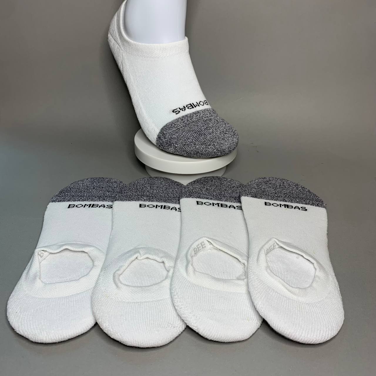 BOMBAS White No Show Socks Cushioned Everyday Unisex Size M, L 4 Pairs New