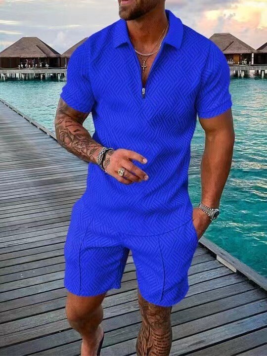 Mens Short Sets 2 Piece Outfits Pol Shirt Casual Short Sleeve and Shorts Set