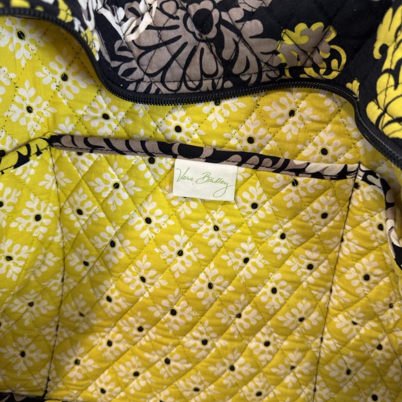 Vera Bradley Fanfare Traveler Weekender Bag Black White Yellow Boho Paisley