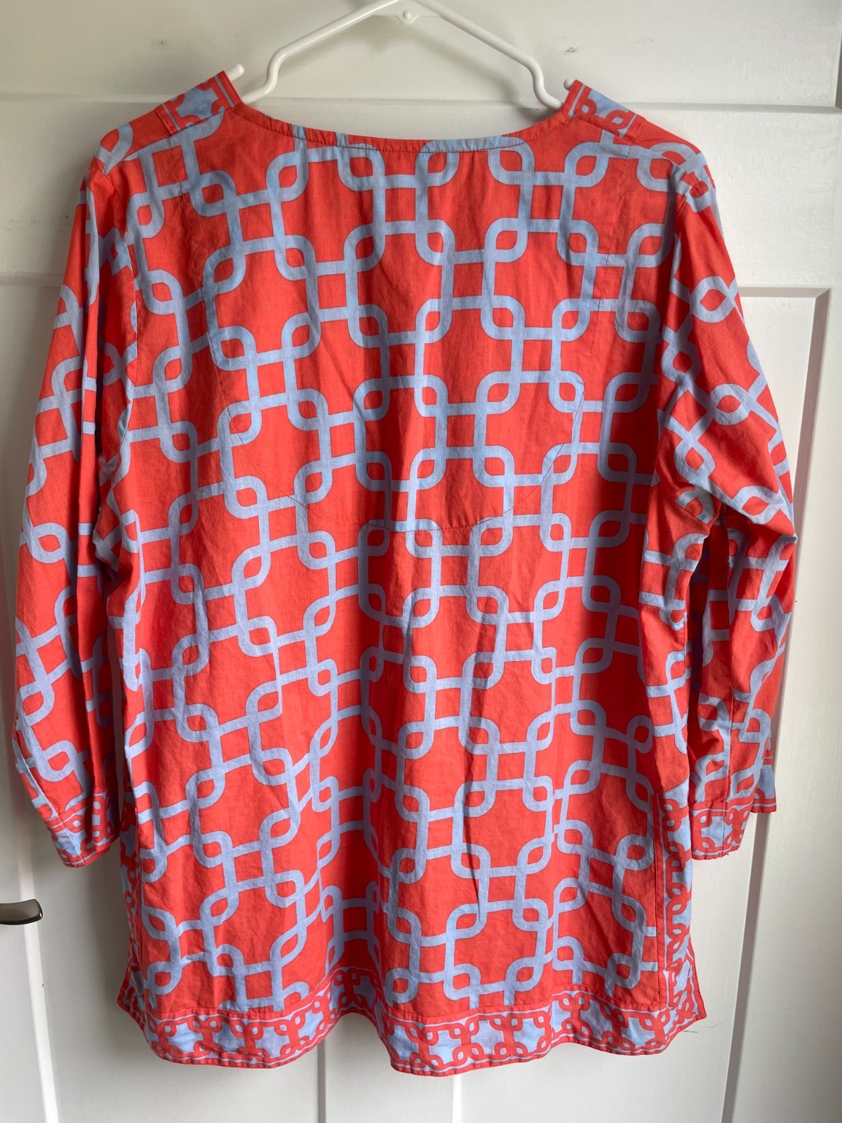 Gretchen Scott Tunic Top Unchained Coral Blue Geometric Size Goddess Large XL