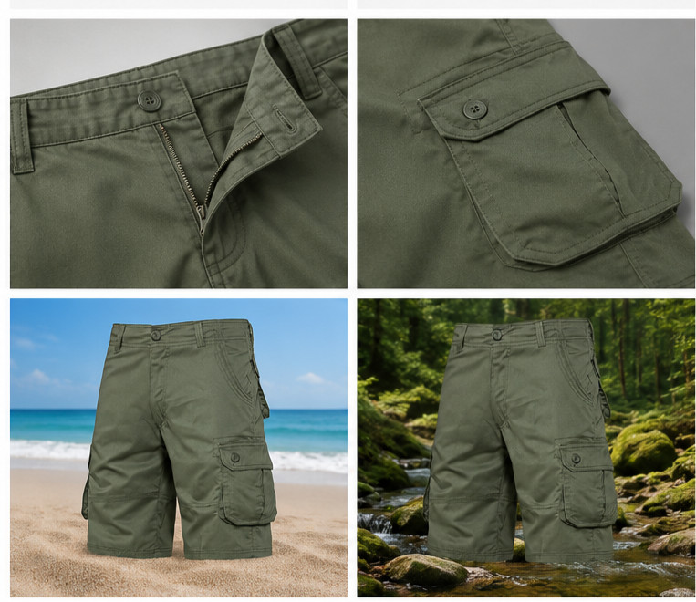 Men’s Tactical Cargo Shorts Army Green Multi Pocket Outdoor Hiking Work Shorts