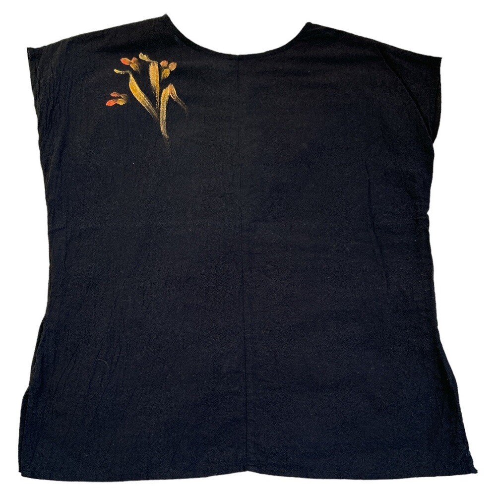 Vintage Celine Hand Painted Maui Tunic Cap Sleeve Top Size Black Size XL