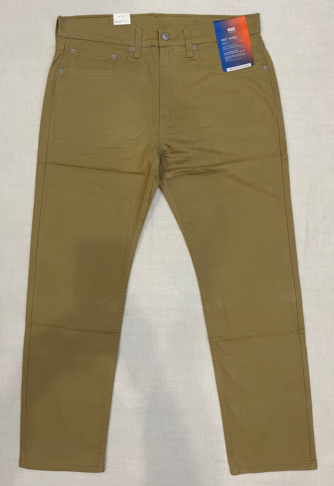 Mens Levis 502 Taper Stretch Twill Jeans 34X32 Harvest Gold All Seasons Tech