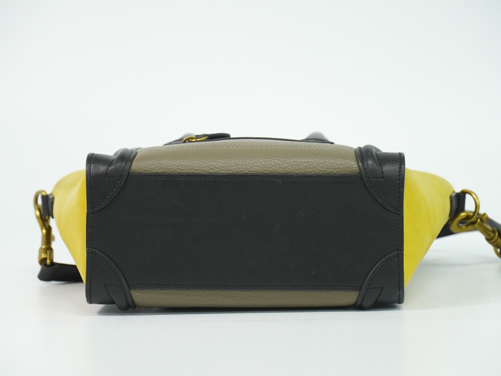 CELINE Luggage Nano Leather 2way Shoulder Handbag Greige Yellow Black