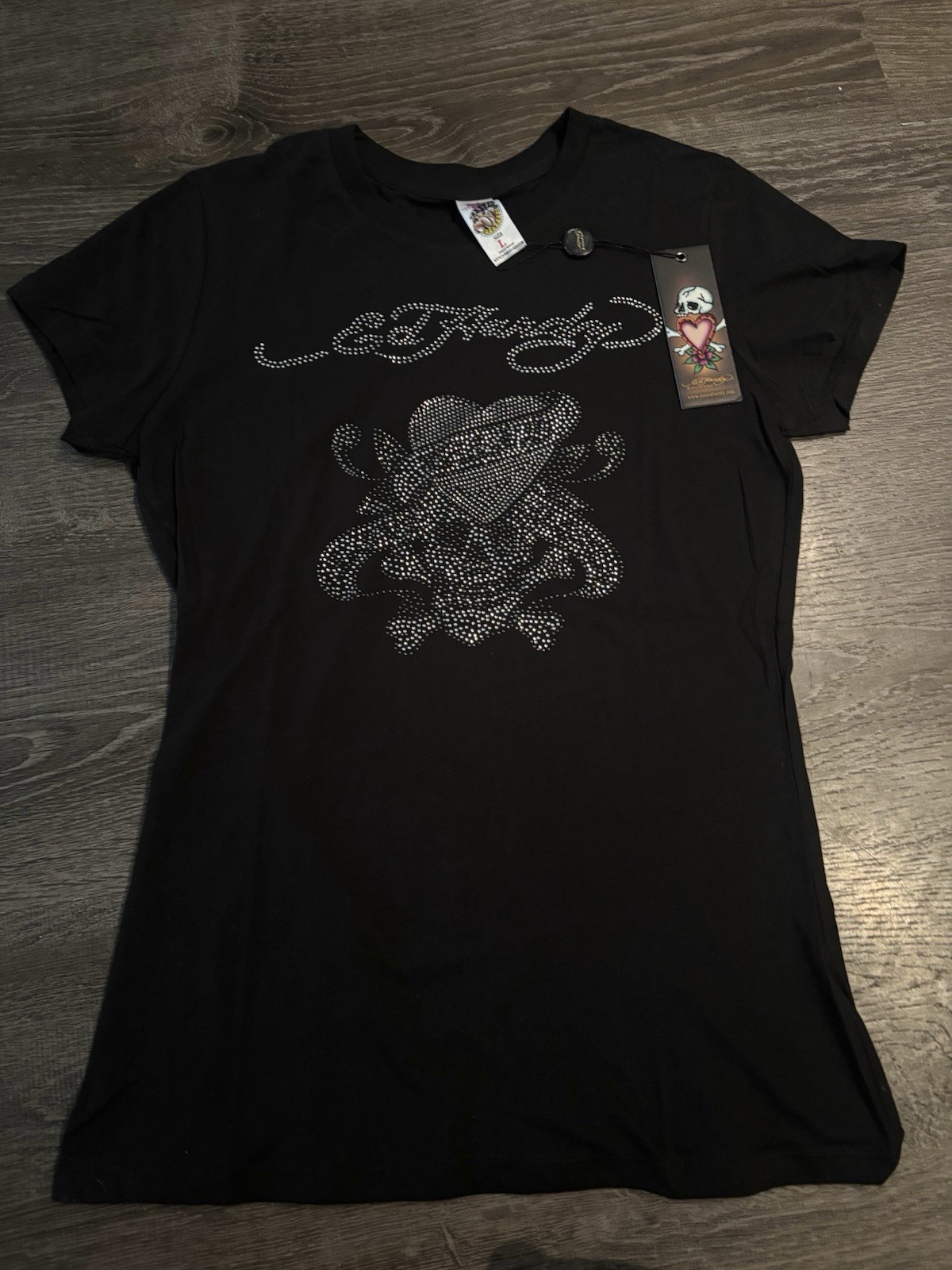 Ed Hardy By Christian Audigier Rhinestone Heart Tee
