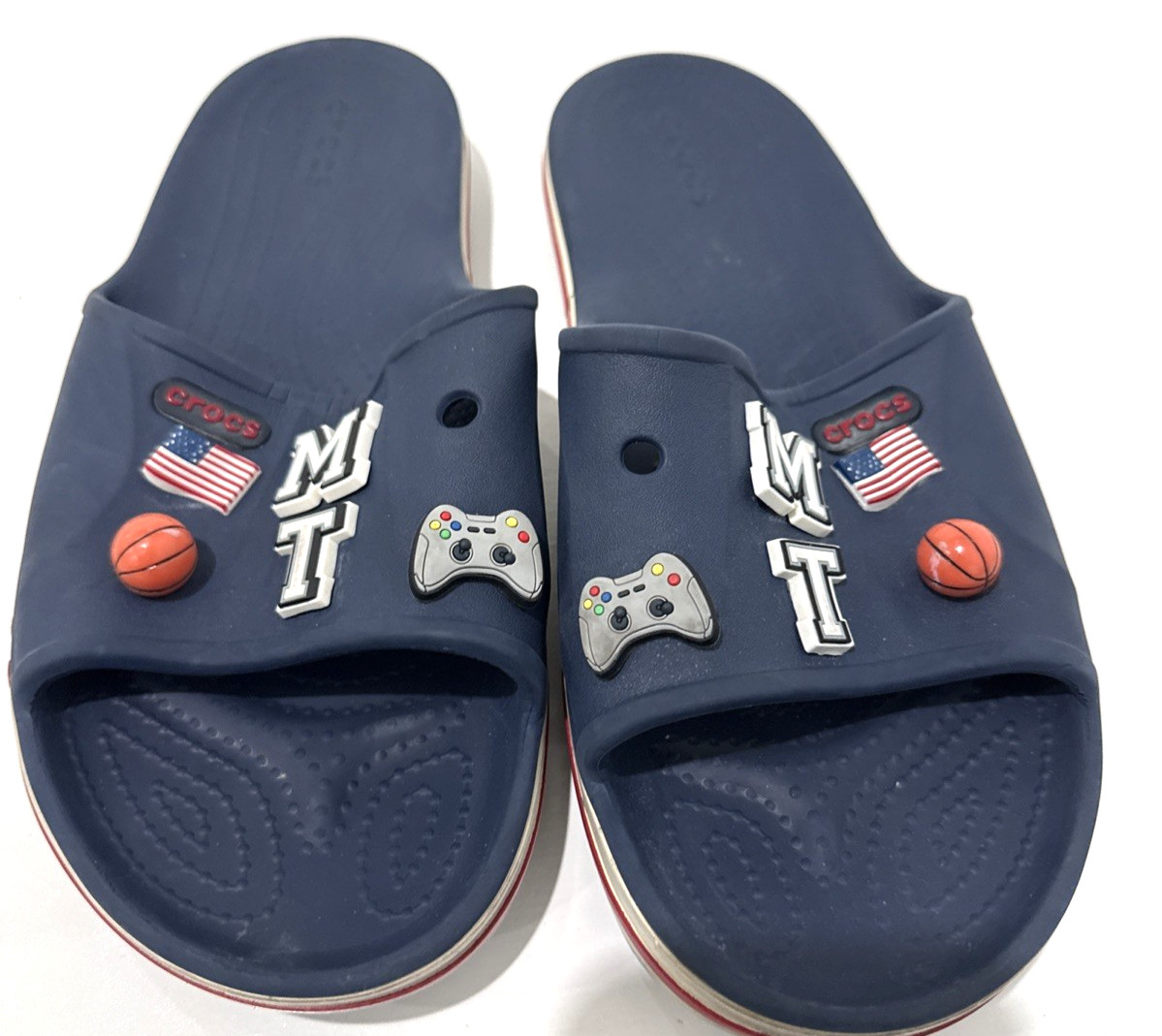 Crocs Blue Bayaband Sandals Slides Flip Flop Jibbitz Mens 10 Womens 12