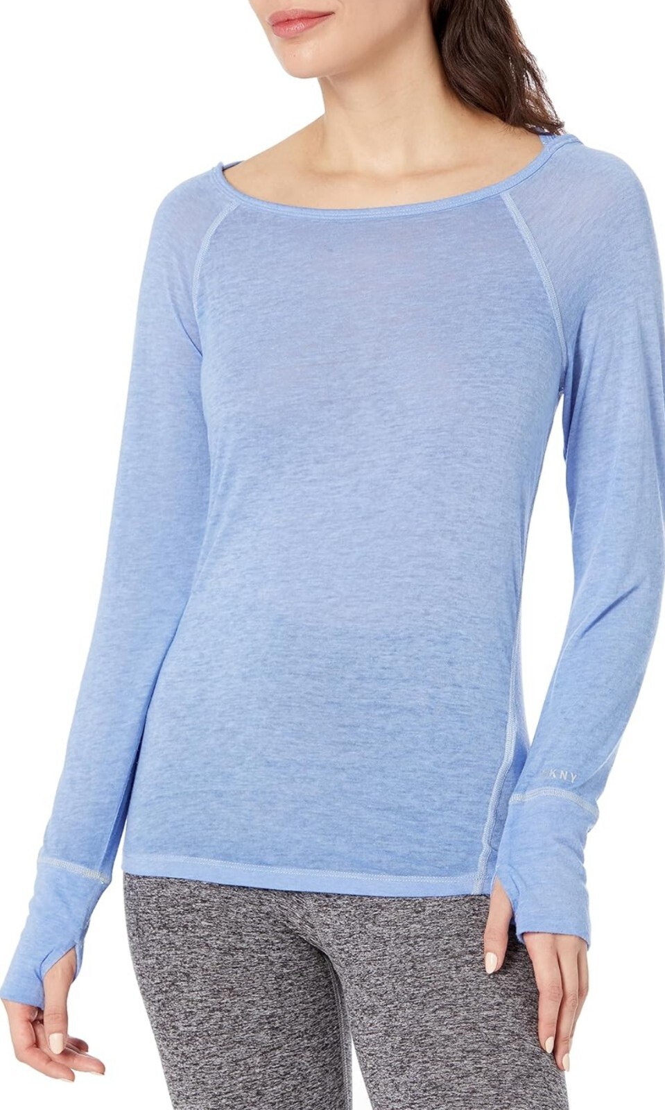 DKNY Women’s Sports Cutout Thumbhole Long Sleeve Metallic Logo Top Size XS NWT