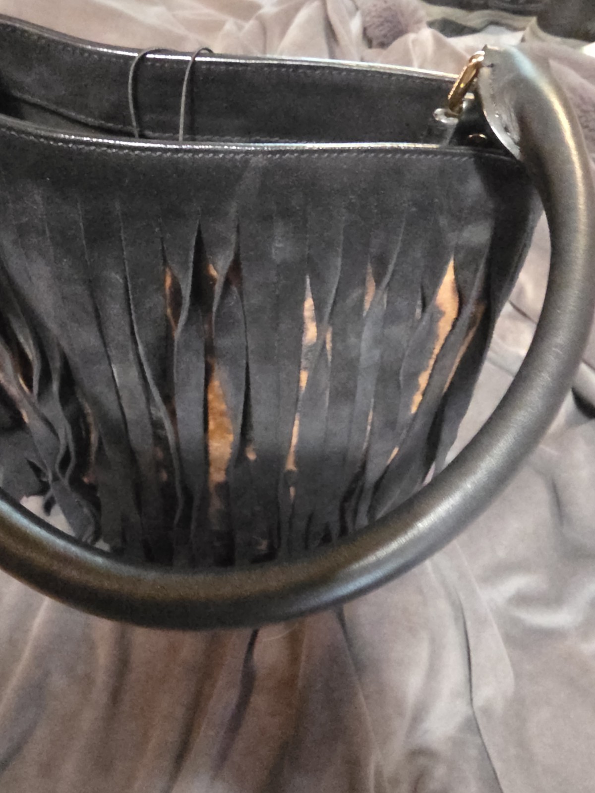 Burberry Women’s Animal Print Fringe Top Handle Bag w/ Pouch Magnetic Closure