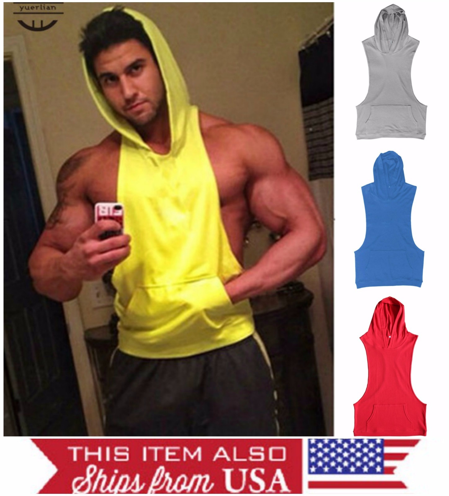 Hoodie Tank Stringer Golds Men Bodybuilding Gym Muscle FAST SHIPP!! S M L XL XXL