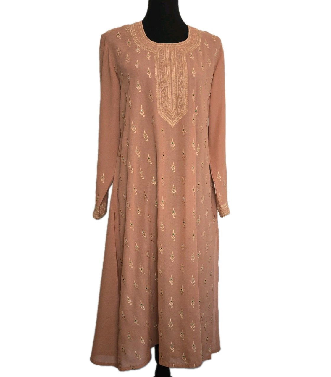 Peach Kurta Semi Sheer Size 38 Gota/Zari Embroidery • Emerald Detail • NWOT