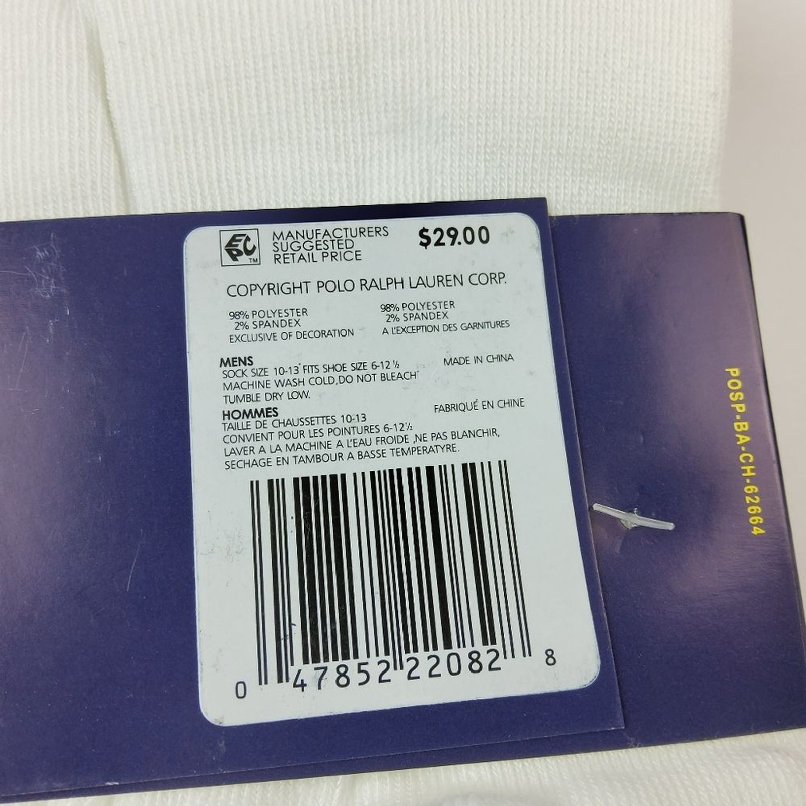 Polo Ralph Lauren Men’s 6pk Crew Socks White Size 10-13