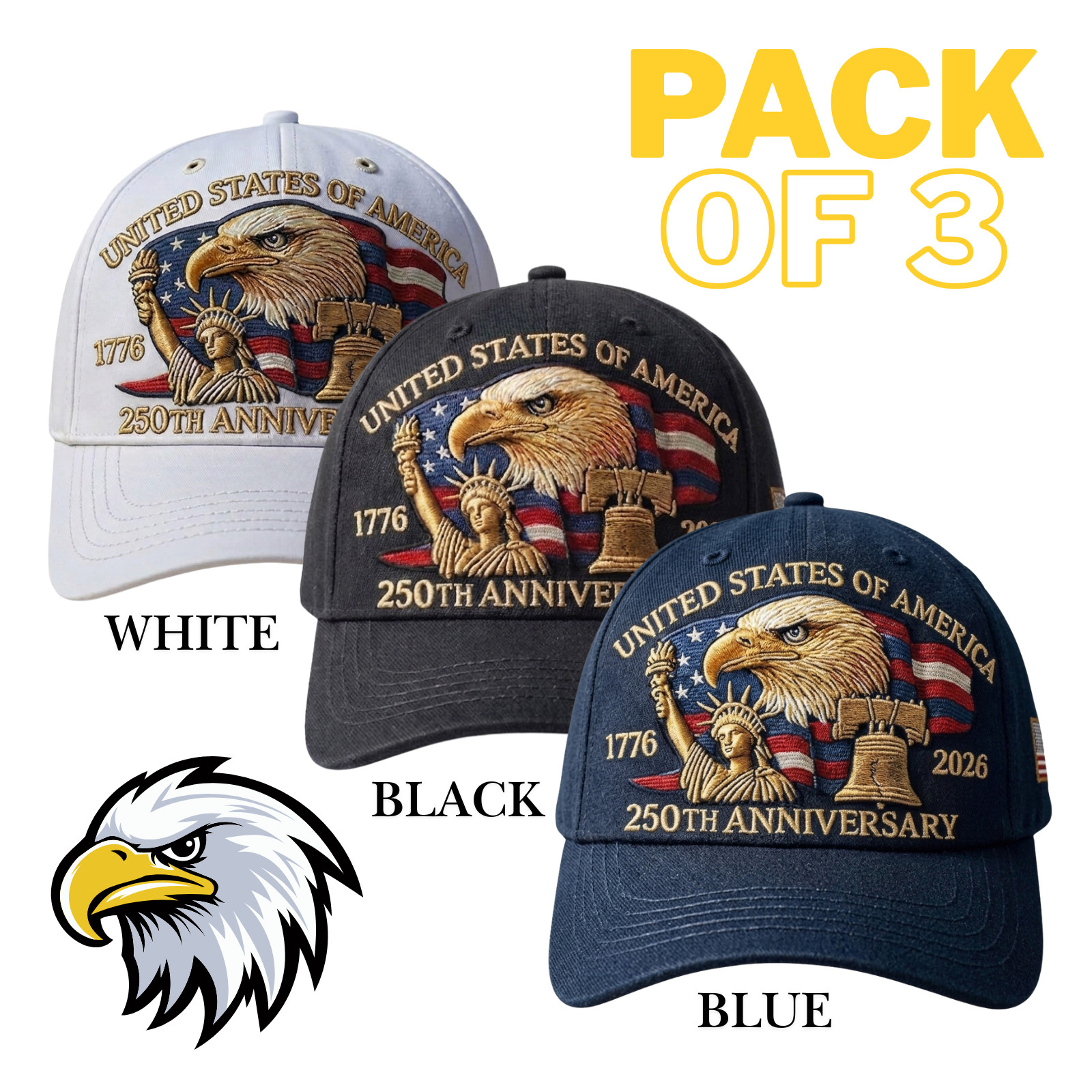 July 4th USA 250th Anniversary Cap Patriotic Veteran Gift Embroidered Adjustable