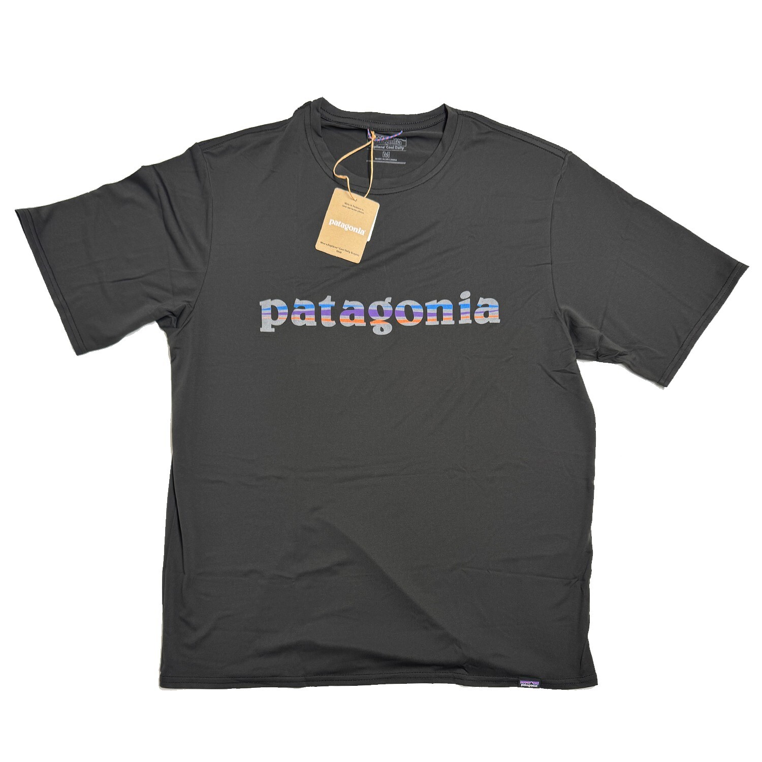 Patagonia Mens Capilene Cool Daily Graphic S/S T-shirt – ’73 Text Logo: Black