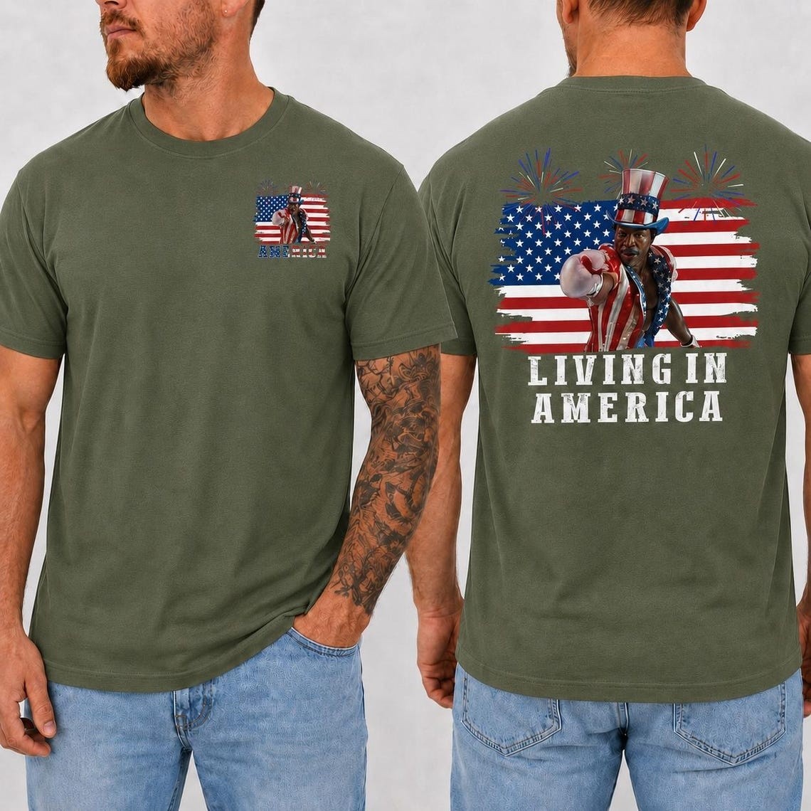 Apollo Creed Living In America T Shirt, Patriotic Boxing Fourth Of July 3 Shirt