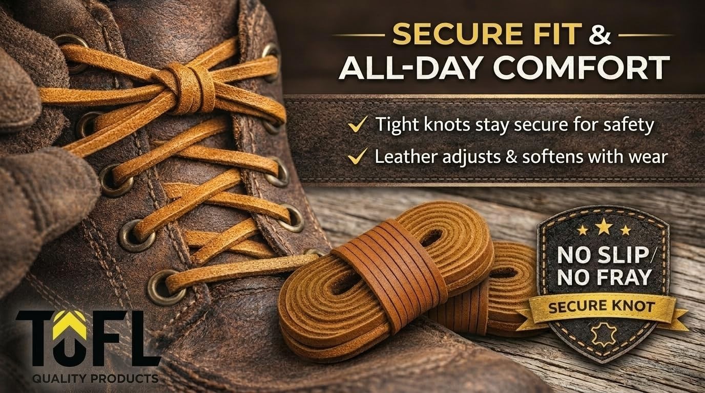 Durable 108” Leather Boot Laces | Genuine Cowhide | Flat 9/64″ Thick for Work &
