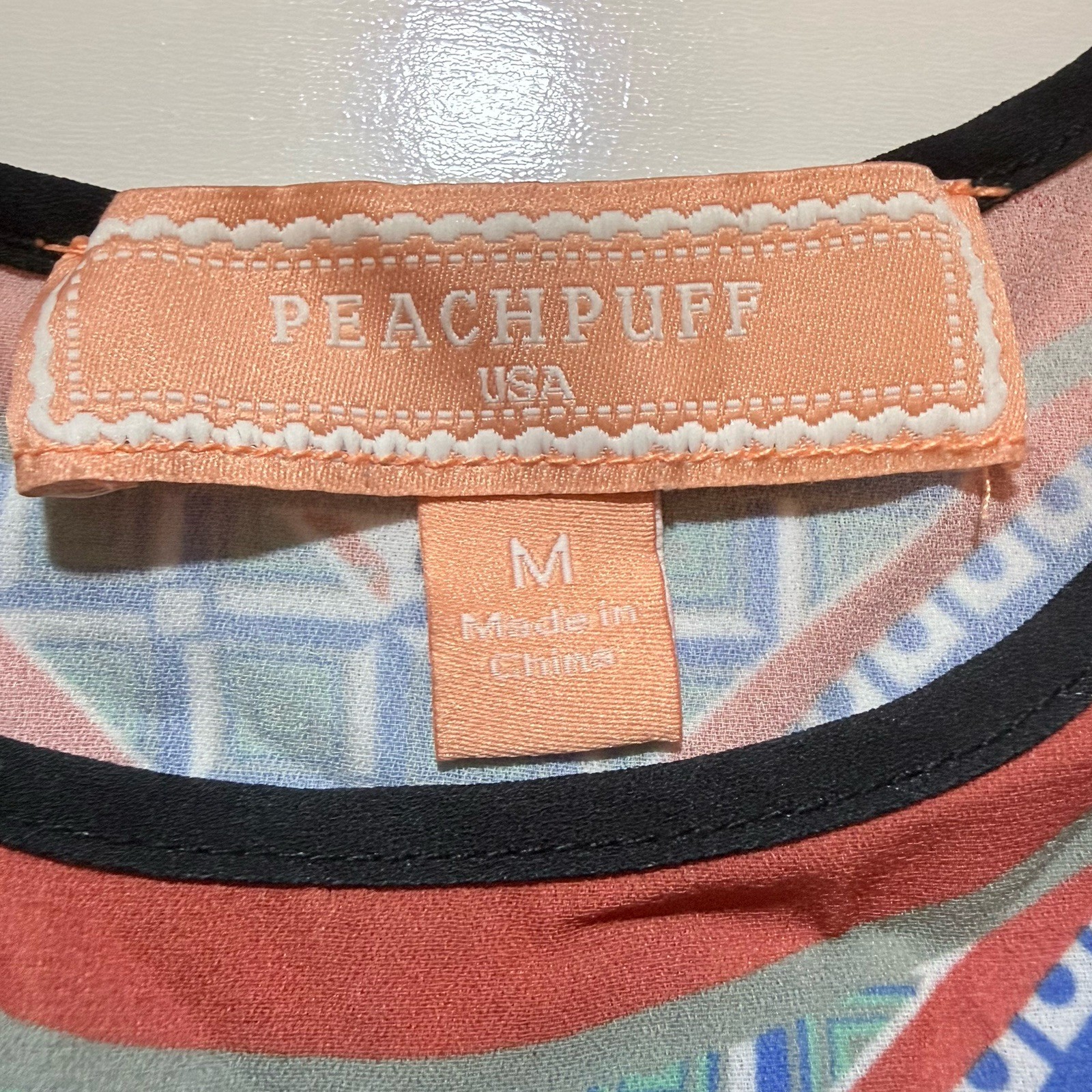 Peach Puff Sleeveless Racerback Tank Top Multi-Colored Geometric Tribal Boho