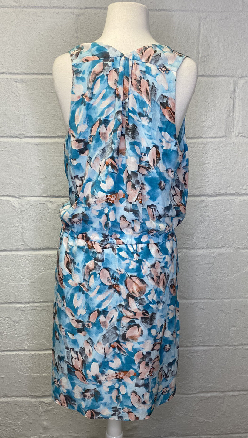 Rebecca Taylor Poolside Aloha Silk Drawstring Waist Fully Lined Blue Dress 10