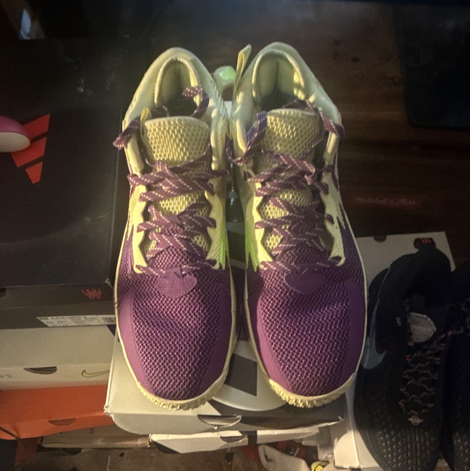 adidas Dame Men’s Mid Top Lace-Up Basketball Sneaker Colorblock Purple/Yellow