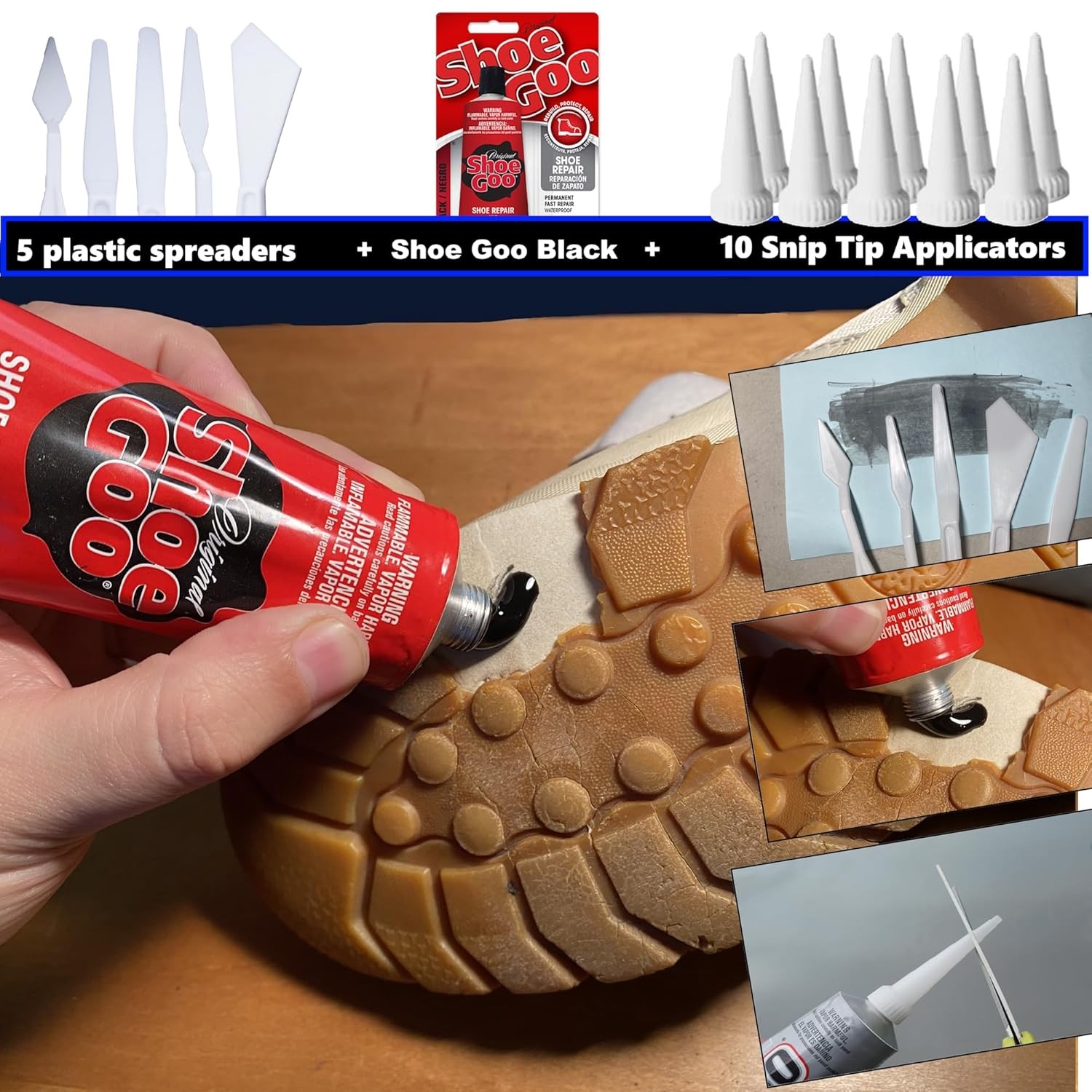 Black Shoe Repair Adhesive with Applicators Spreader Tools Bundle