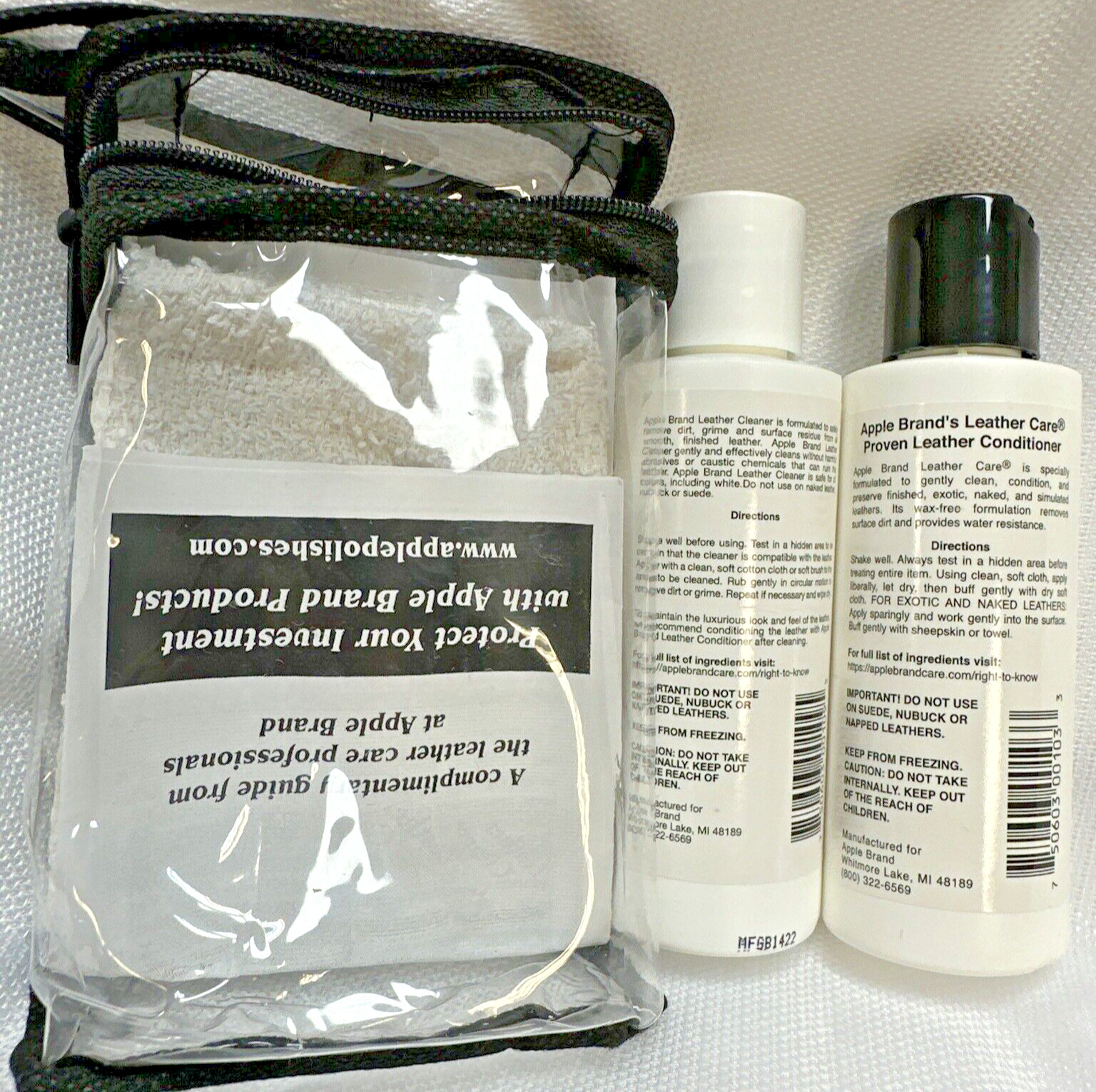 Apple Brand Leather Care Kit 4 oz Cleaner & 4 oz Conditioner + Cleaning Cloth