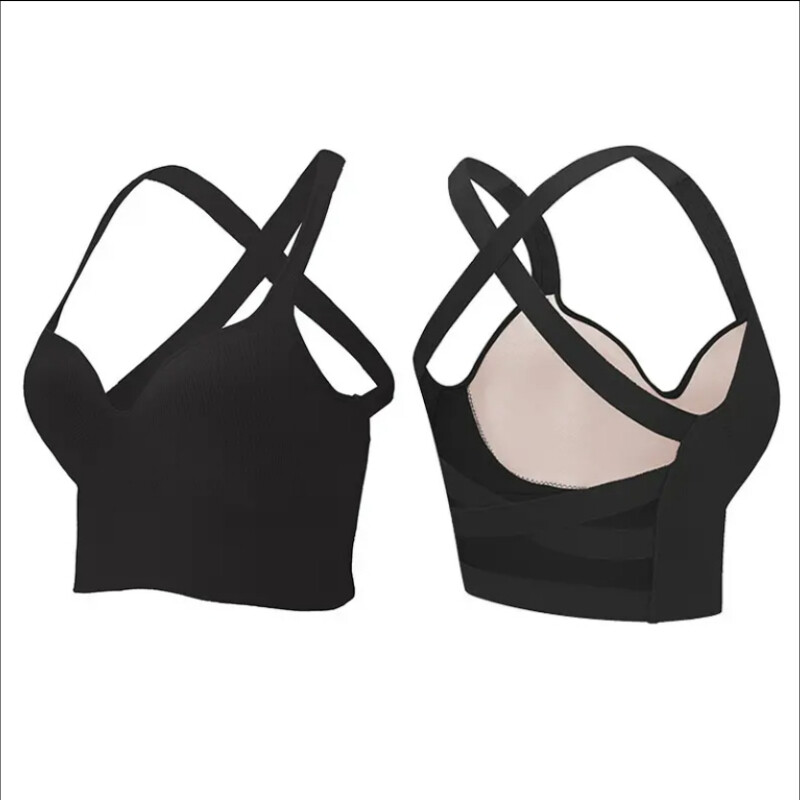 Cross Back Sports Bra for Women Padded Strappy Yoga Bra Medium Support Sexy Bra