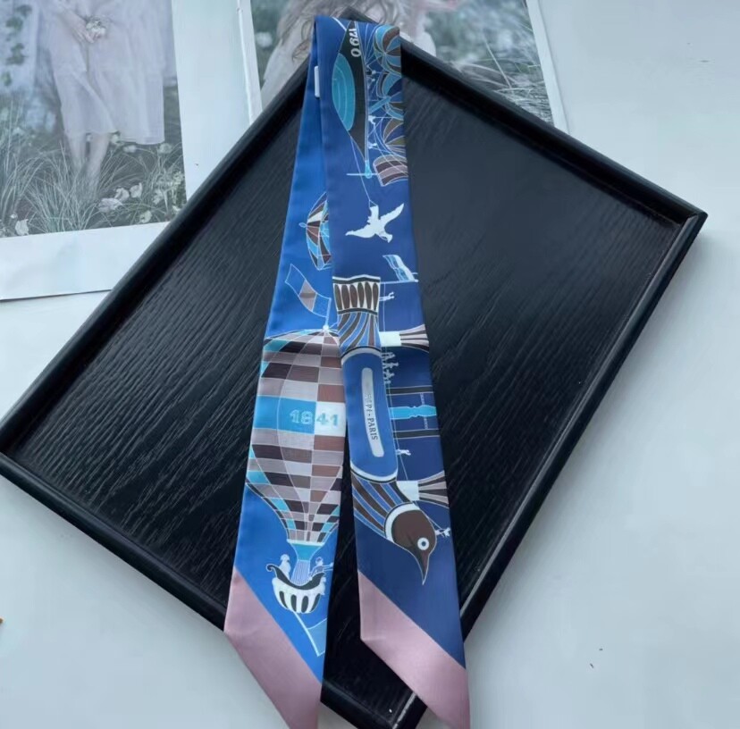 Quality 18 Momme Twill Silk Scarf Ribbon Balloon Print Necktie Headband 33″*2″