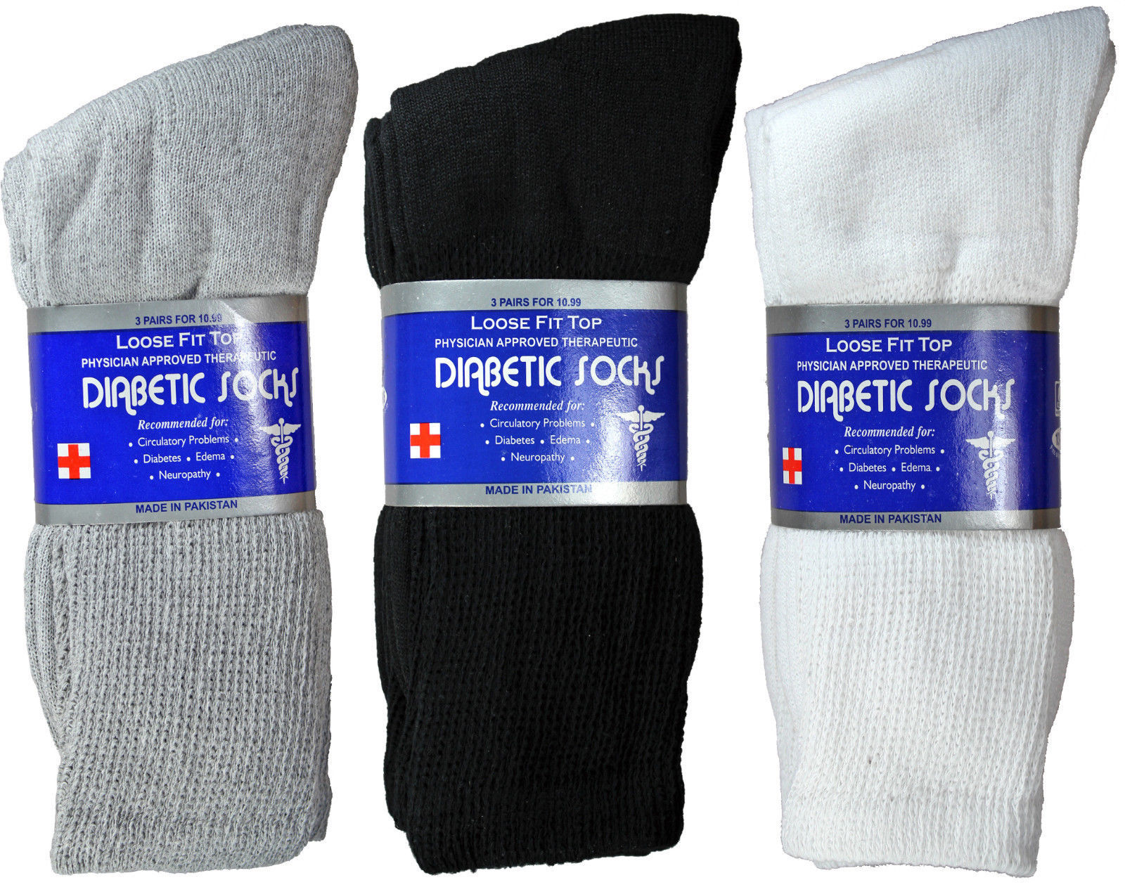 12 Pairs Men’s Circulatory Diabetic Crew Socks Health Cotton 9-11 10-13 13-15
