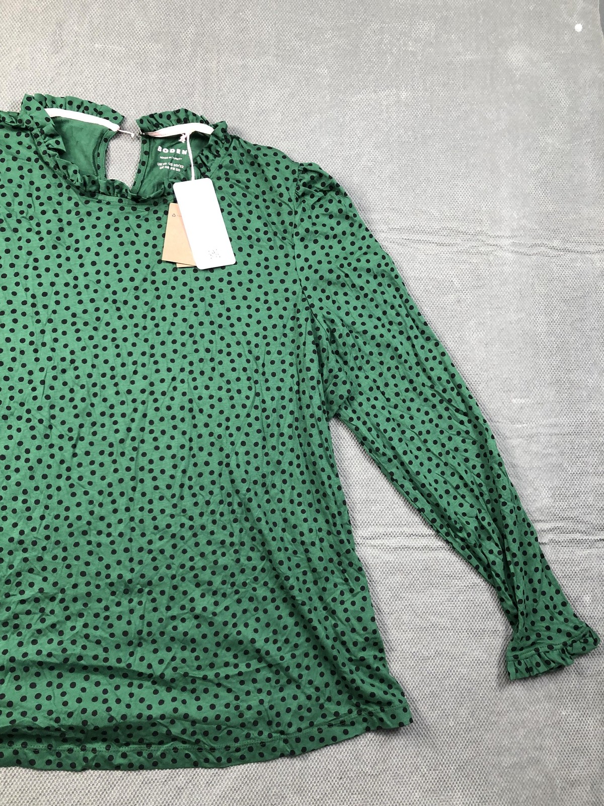 Boden T Shirt Womens 20-22 Plus Green High Neck Long Sleeve Polka Dot Jersey NWT