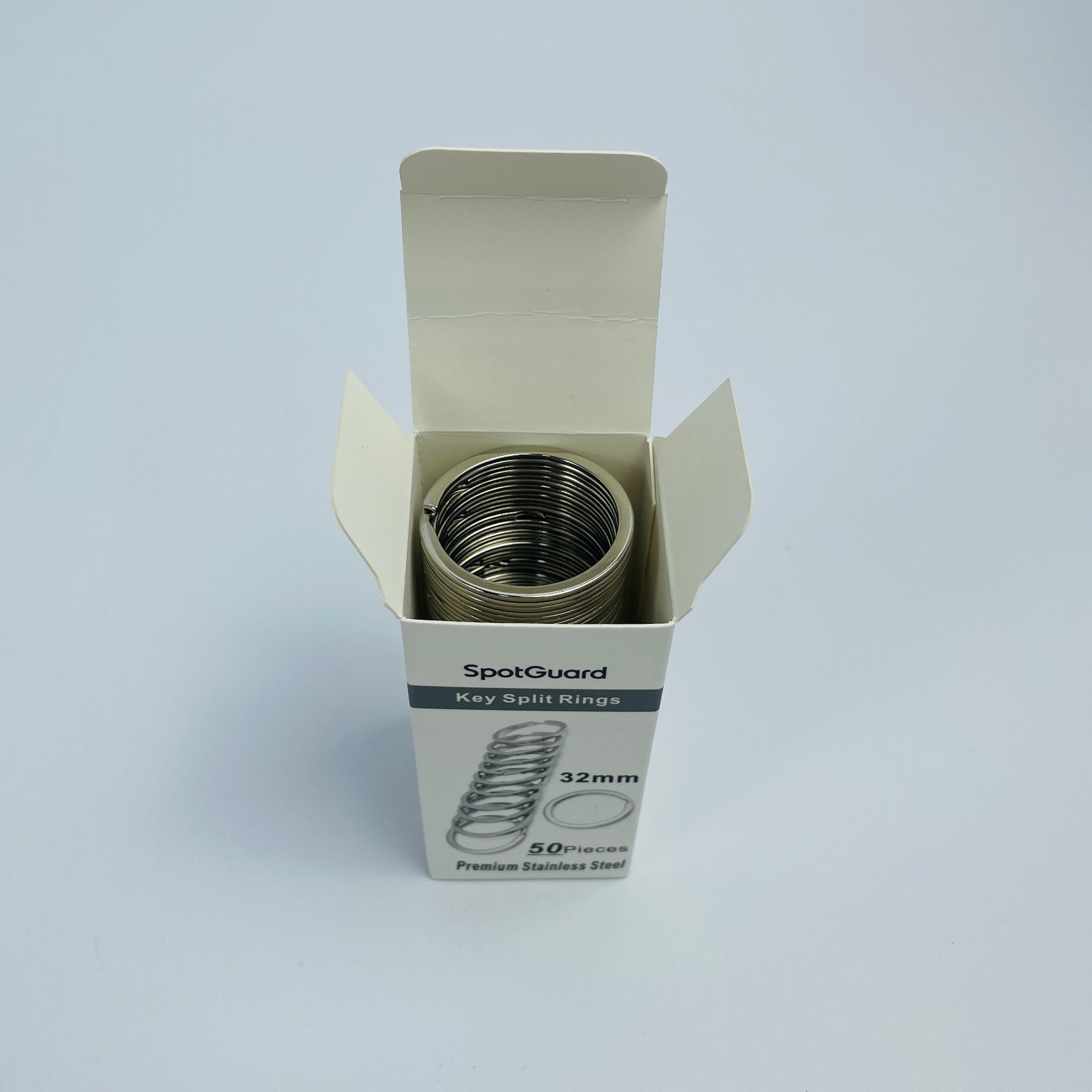 SpotGuard 32mm Stainless Steel Key Split Rings, 50pcs Heavy Duty Metal Key Rings