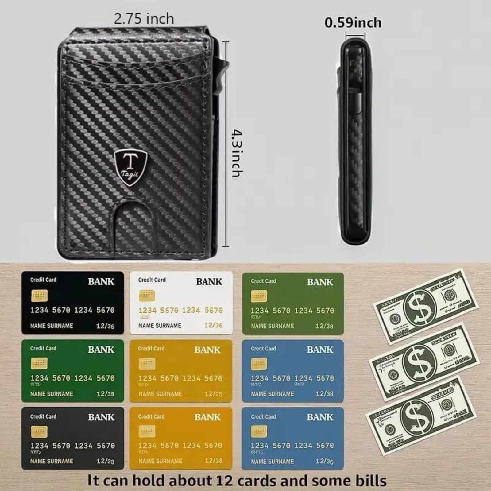 Men’s Slim Pop Up Bifold Wallet with Money Clip, Minimalist RFID Blocking Wallet