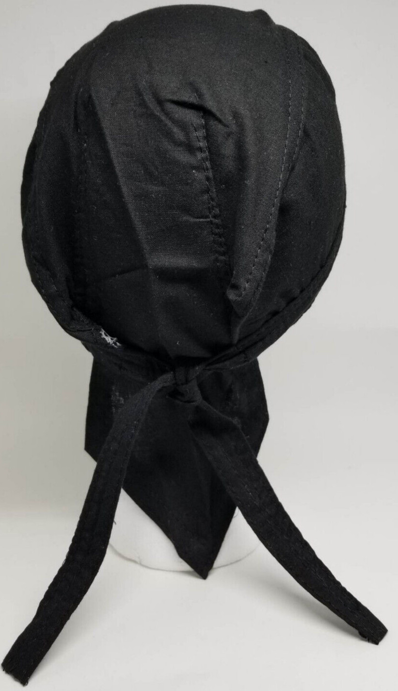 Black Bandana Head Wrap Cap w/ Sweatband Dorag Motorcycle Doo Rag Du Dew Cotton