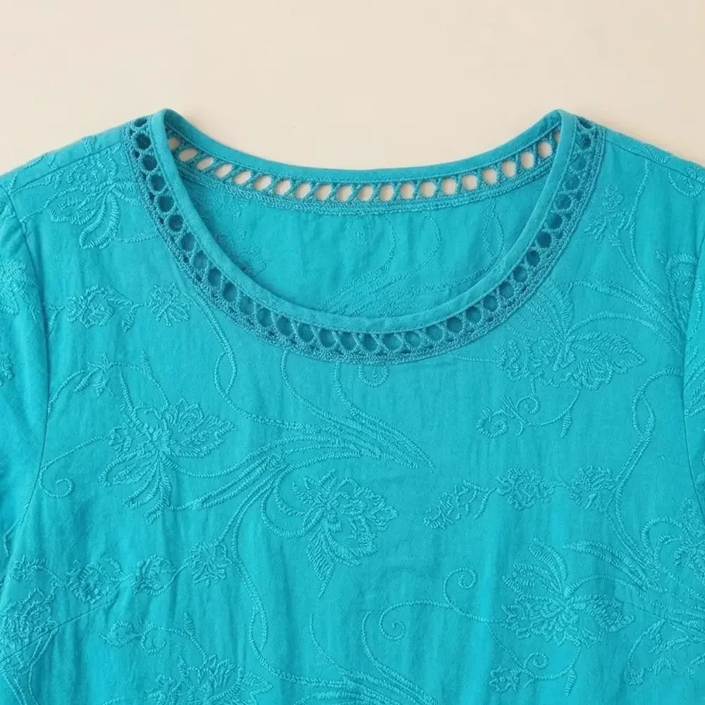 Cherrybetty 100%Cotton Flower Embroidered Hollow Out Cotton Top