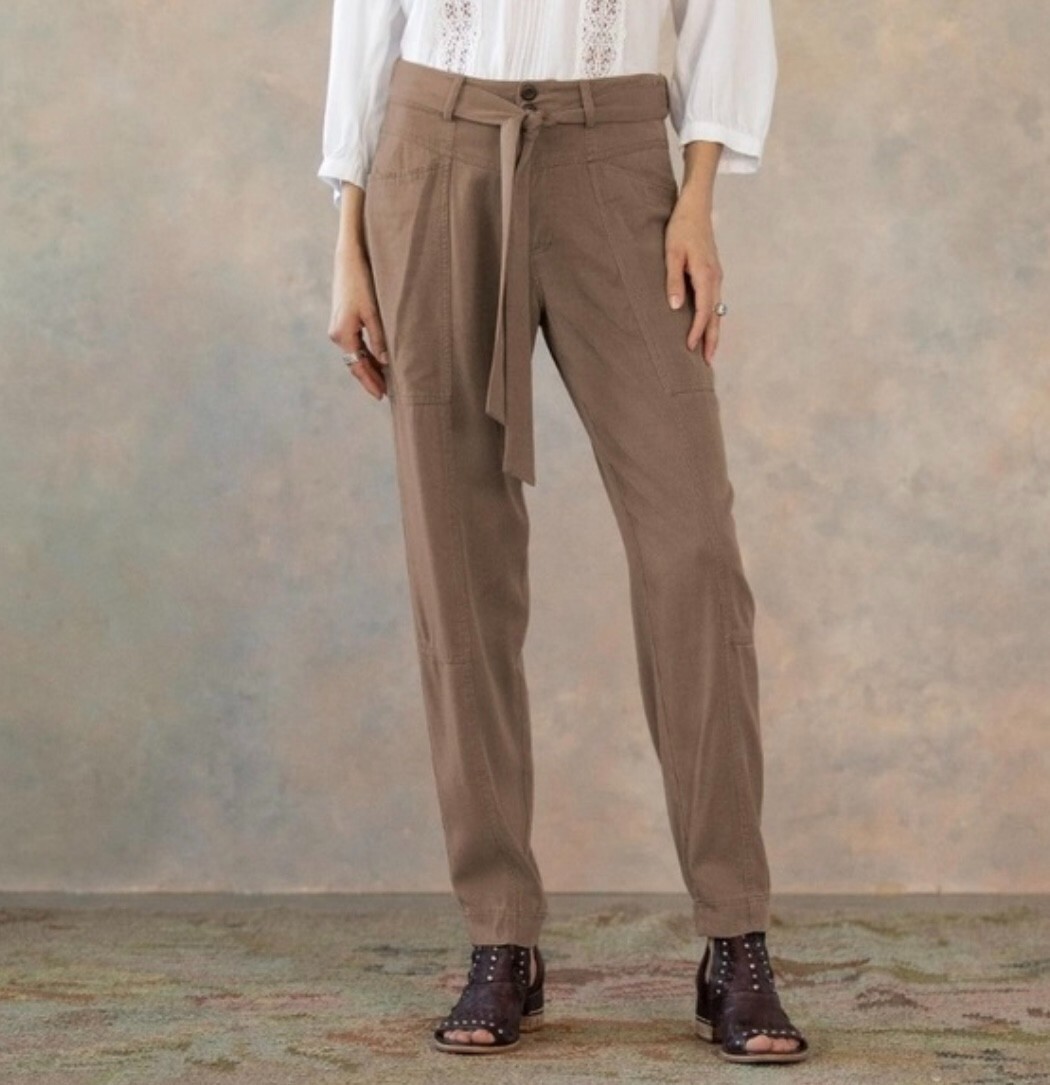 Sundance Fluid Days Pants Lyocell Viscose High Waist Belted Clay Brown Size 14