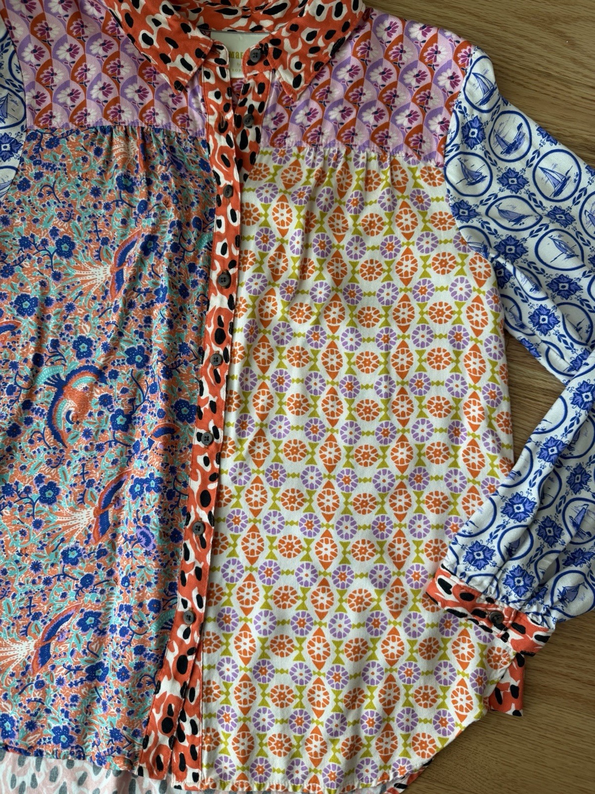 Anthropologie Maeve Bernadette Mixed Print Blouse Women’s Small Boho Top