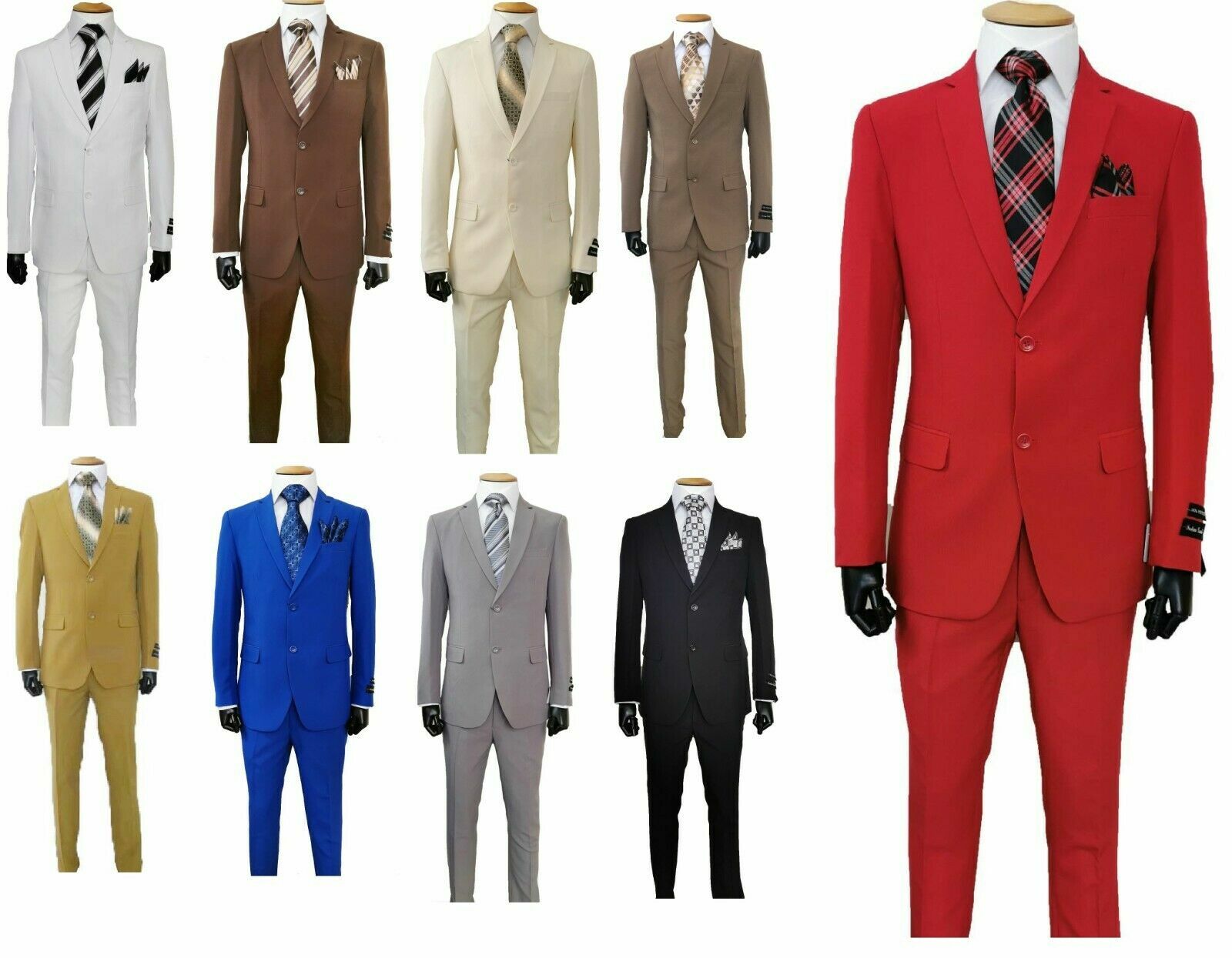 Men’s Formal Slim Fit Suit 2 Piece Two Button Solid Colors (10) Jacket & Pants